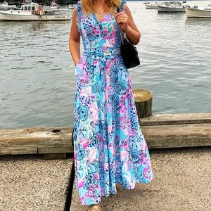 Lilly Pulitzer Destini Ruffle Tiered Maxi Dress in Bali Blue Once Upon a Tide 4